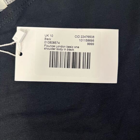 Flounce Club London Basic Plain One Shoulder Black Thong Bodysuit Sleeveless 6 - Picture 4 of 10